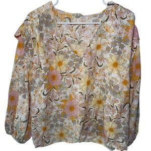a.n.a a new approach‎ Floral V-Neck Blouse XL Hollie Floral Pink Yellow